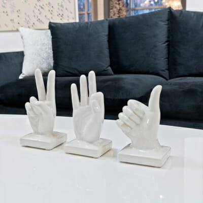 Ceramic White Hands Set in our Showroom