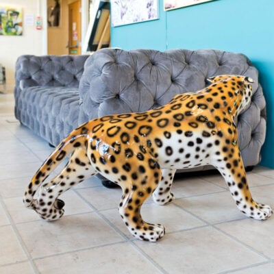 Ceramic Walking Leopard Statue - Back