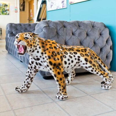 Ceramic Walking Leopard Statue - Front