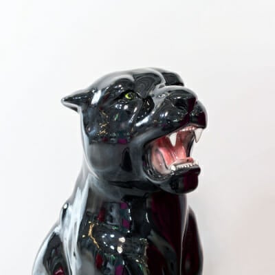 Porcelain Sitting Black Panther Cub Detail