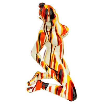 Red and Yellow Kneeling Yoga Lady Sculpture - Side View