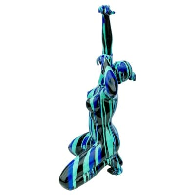 Large Black and Blue Yoga Lady Sculpture - Left Side View