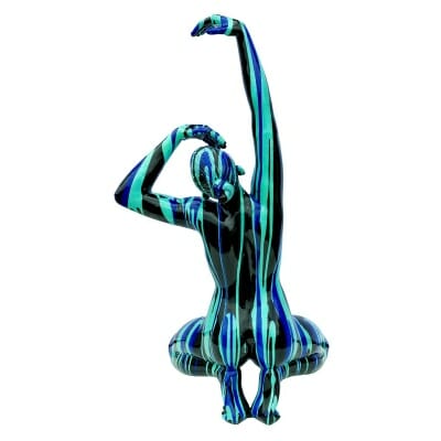 Large Black and Blue Yoga Lady Sculpture - Back View