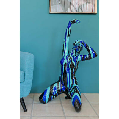 Large Black and Blue Yoga Lady Sculpture in our Showroom