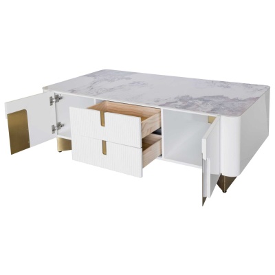 Colby White and Gold Coffee Table - Open