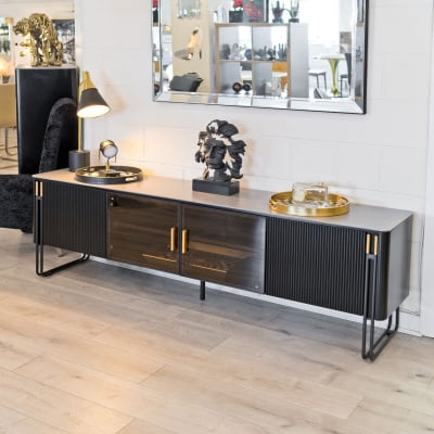 Genero Black and Gold Entertainment Unit in our Showroom