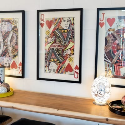 Queen of Hearts Collage Playing Card Wall Art in our Showroom