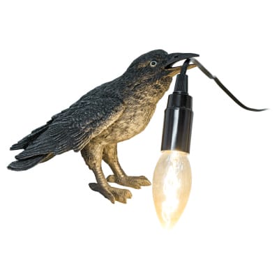 Crow Holding Bulb Lamp - Turned On