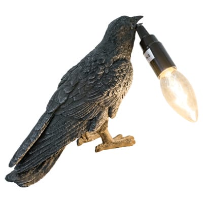 Crow Holding Bulb Lamp - Back - Turned On