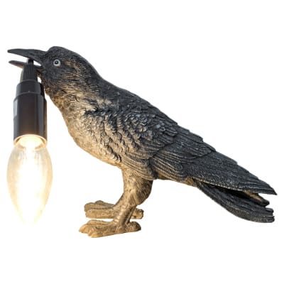 Crow Holding Bulb Lamp - Side - Turned On