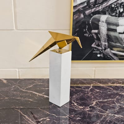 Long Tailed Tit on Tall Marble Plinth in our Showroom