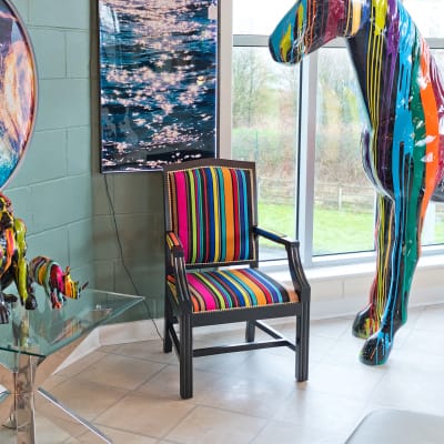 Vibrant Stripe Accent Chair in our Showroom