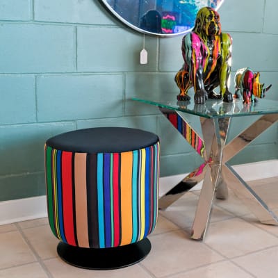 Vibrant Stripe Swivel Drum Stool in our Showroom