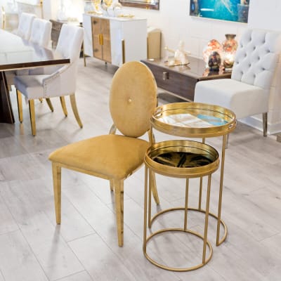 Set of 2 Gold Tray Tables in our Showroom