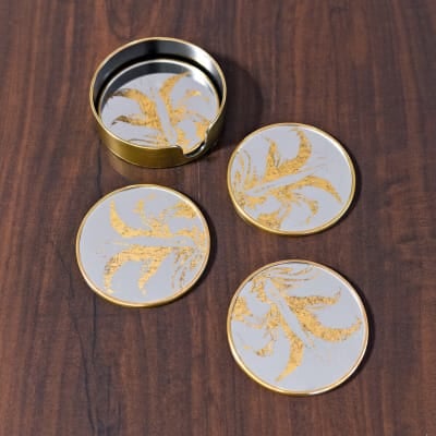 Gold Leaf Circular Coaster Set in our Showroom