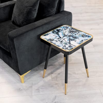 White Flower Black and Gold Side Table in our Showroom