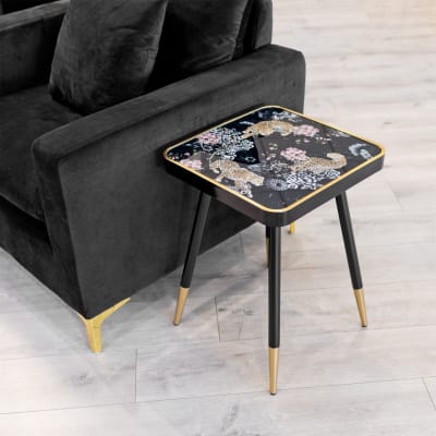 Leopard Black and Gold Side Table in our Showroom