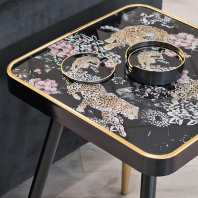 Leopard Black and Gold Side Table - Close Up