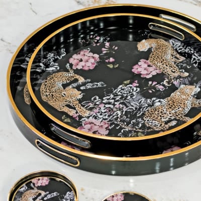 Leopard Serving Tray Set in our Showroom Close Up