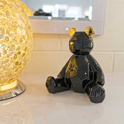 Ceramic Black and Gold Teddy Bear in our Showroom