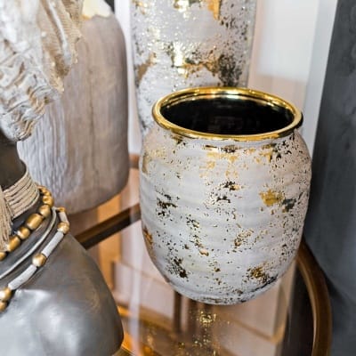 Aurous Gold Fleck Ceramic Pot on Display