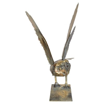 Metal Owl in Flight Sculpture - Front