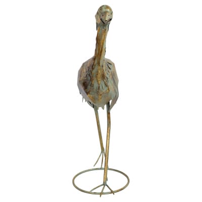 Metal Walking Crane Bird Sculpture - Front