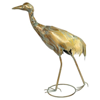 Metal Walking Crane Bird Sculpture - Side