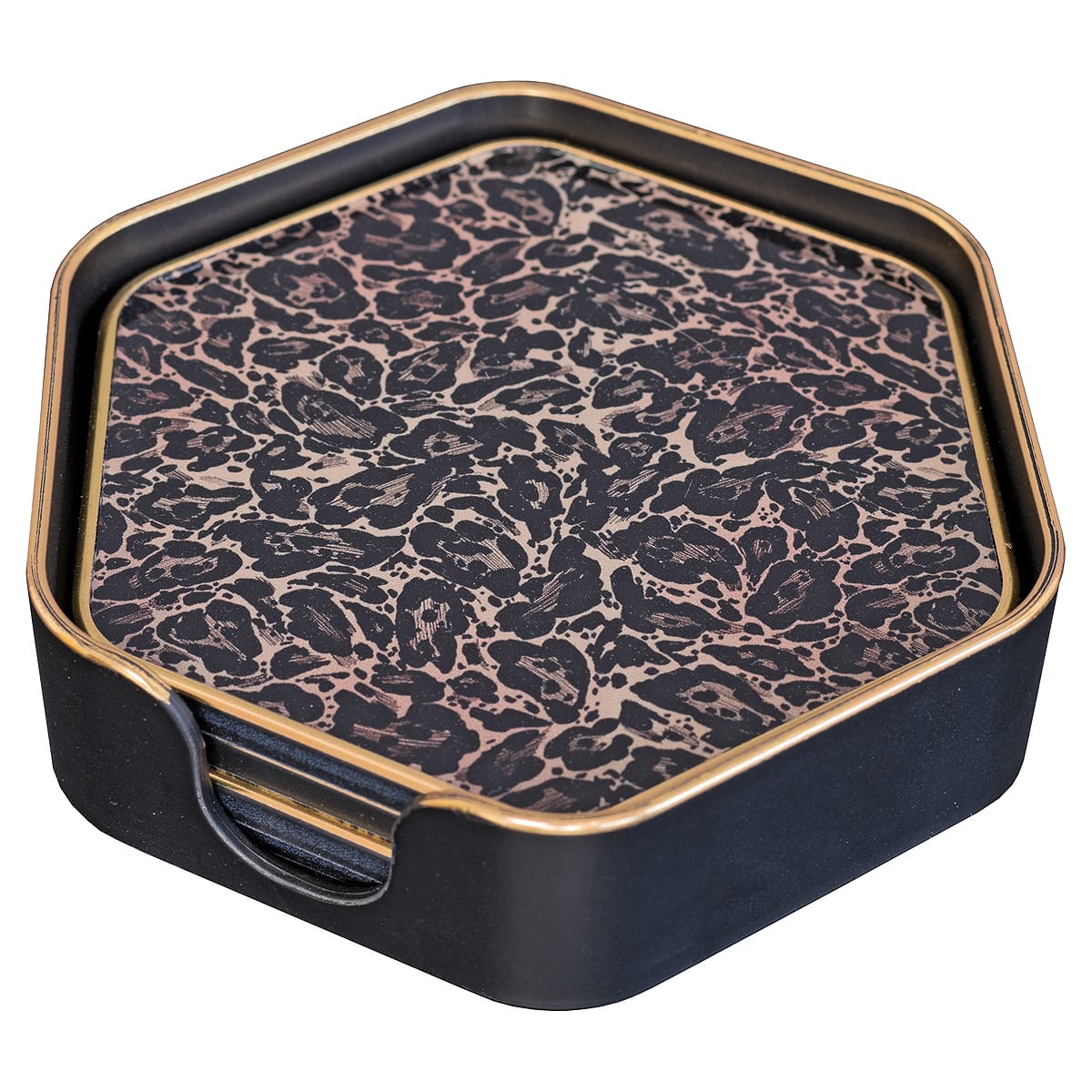 Roxy Leopard Hexagon Coaster Set by Casa Nova Collection by Laurence Llewelyn Bowen