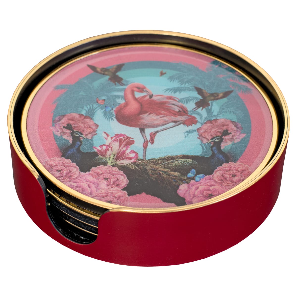 Flamingo-go Circular Coaster Set by Casa Nova Collection by Laurence Llewelyn Bowen