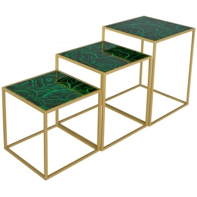 Malachite Nest of Three Tables by Laurence Llewelyn Bowen